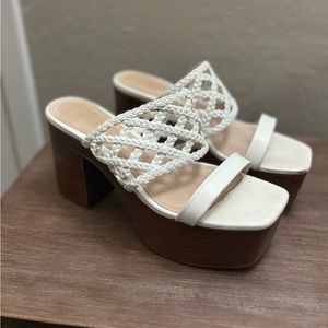 Schutz Rinna White Braided Leather Platform Mule Heels Women’s Size 7.5 B